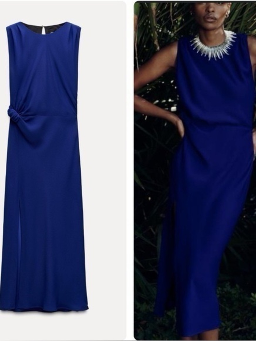 Zara Blue Ruched Sheath Maxi Dress